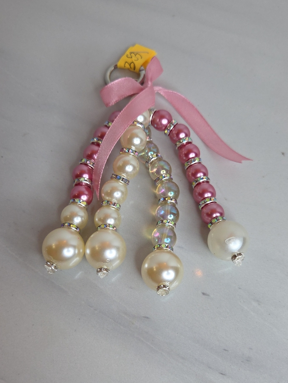 353 - Elegant Pink and Pearl Bag Charm